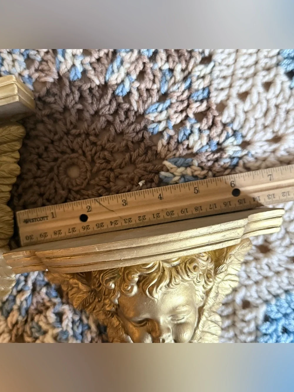 Set of Vintage Cherub Angel Ornate Wall Gold Sconce Resin Shelves
